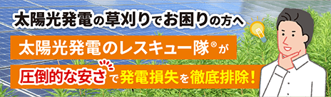 太陽光発電の草刈りでお困りの方へ　太陽光発電のレスキュー隊が圧倒的な安さで発電損失を徹底排除